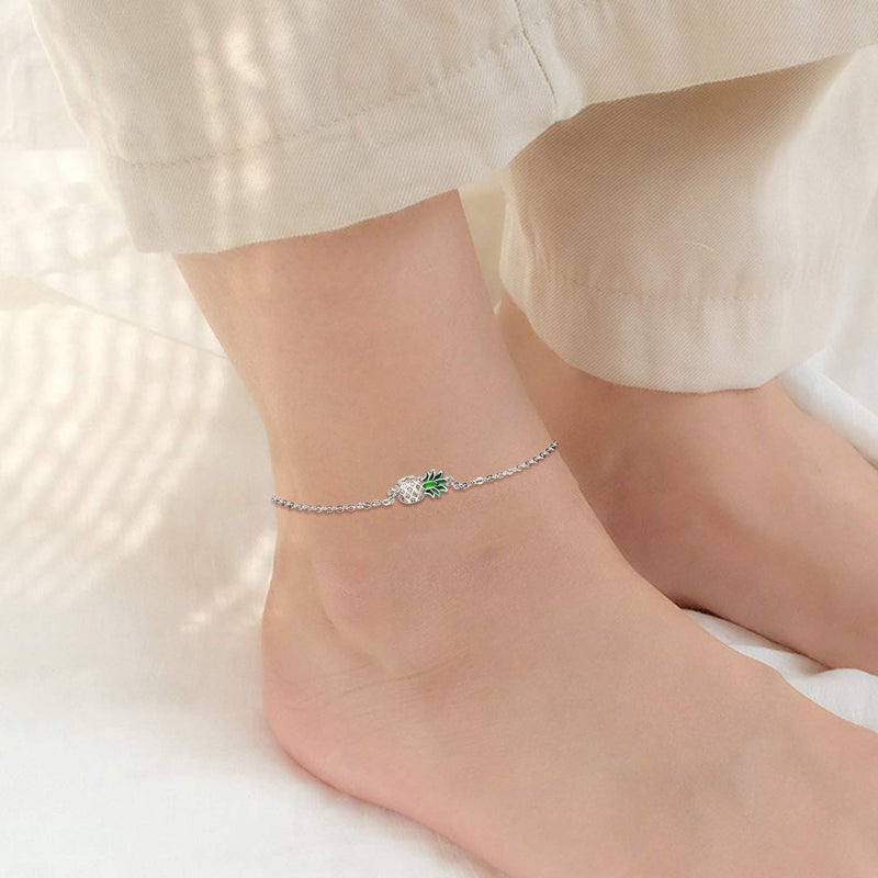 LUHE Pineapple Anklets Gifts for Women Sterling Silver Adjustable Pineapples Chain Link Ankle Bracelets Beach Anklet Jewelry for Women Teens - Image 2